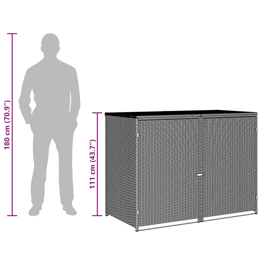 Cobertizo doble contenedor basura ratán negro 148x80x111cm