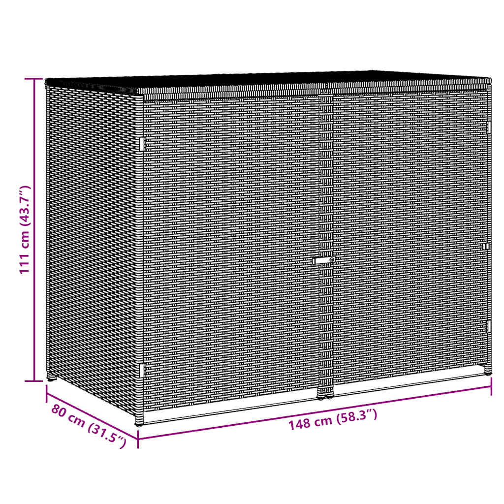 Cobertizo doble contenedor basura ratán negro 148x80x111cm