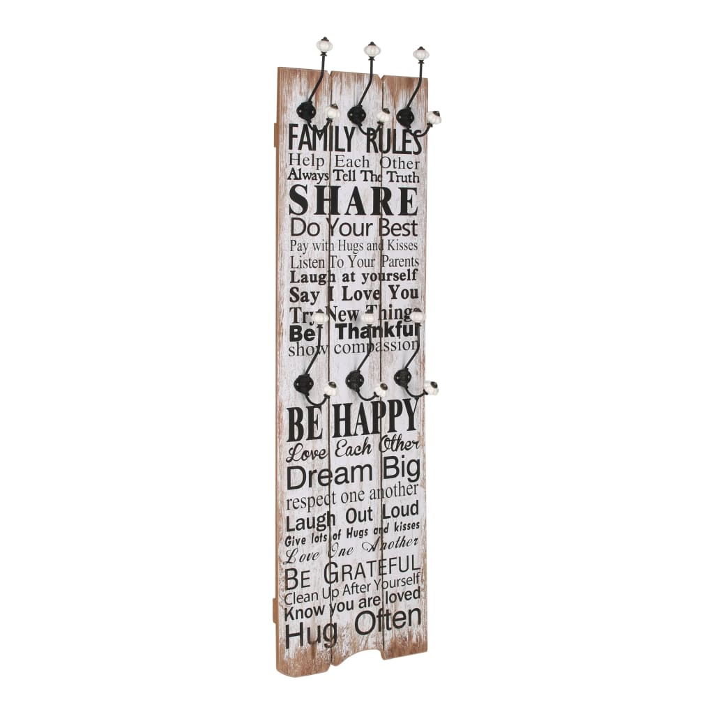 Perchero de pared FAMILY RULES con 6 ganchos 120x40 cm
