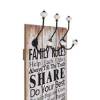 Perchero de pared FAMILY RULES con 6 ganchos 120x40 cm