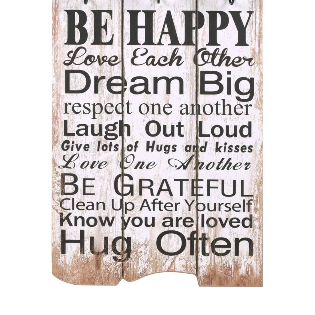 Perchero de pared FAMILY RULES con 6 ganchos 120x40 cm