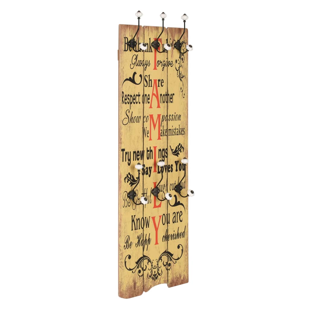 Perchero de pared FAMILY con 6 ganchos 120x40 cm