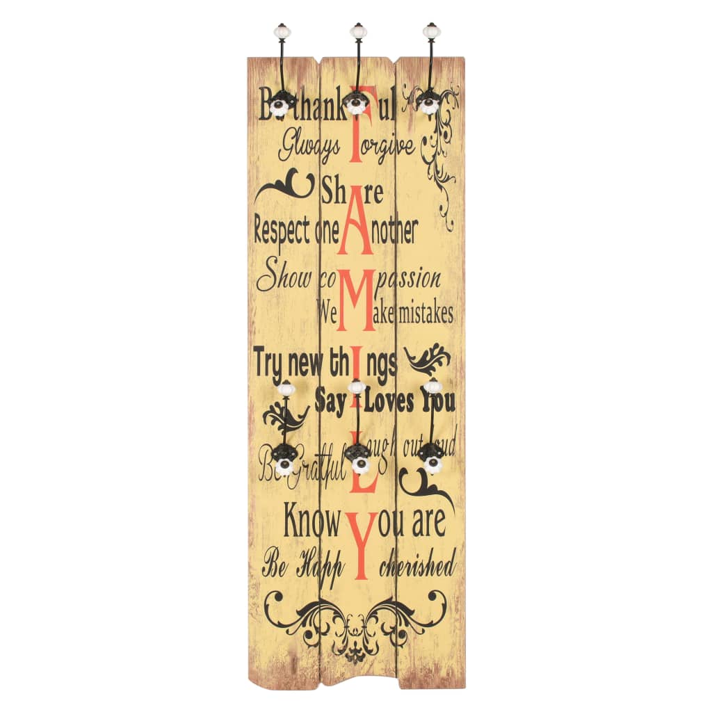 Perchero de pared FAMILY con 6 ganchos 120x40 cm