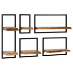 Conjunto estantes pared 5 piezas madera maciza acacia y acero