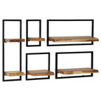 Conjunto estantes pared 5 piezas madera maciza acacia y acero