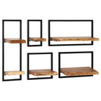 Conjunto estantes pared 5 piezas madera maciza acacia y acero