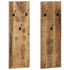 Percheros de pared 2 uds madera maciza de mango 36x110x3 cm