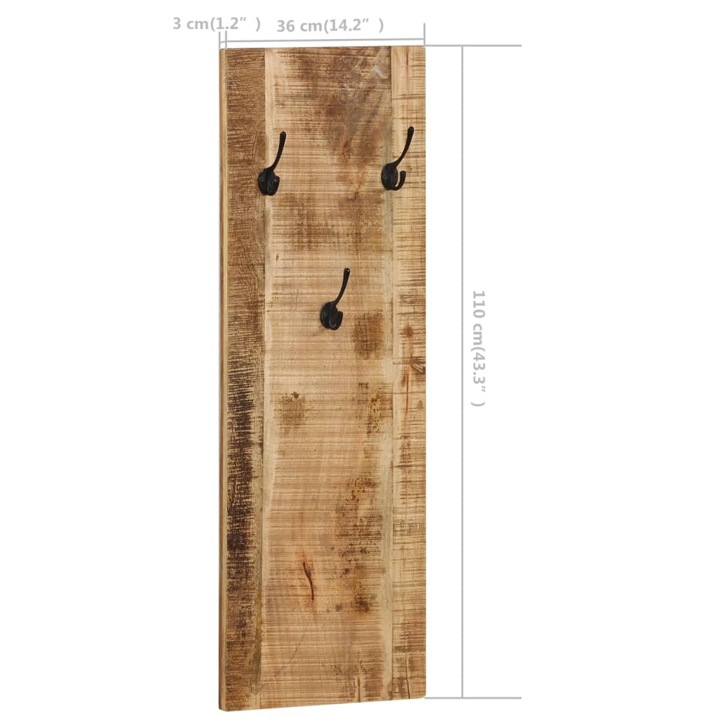 Percheros de pared 2 uds madera maciza de mango 36x110x3 cm