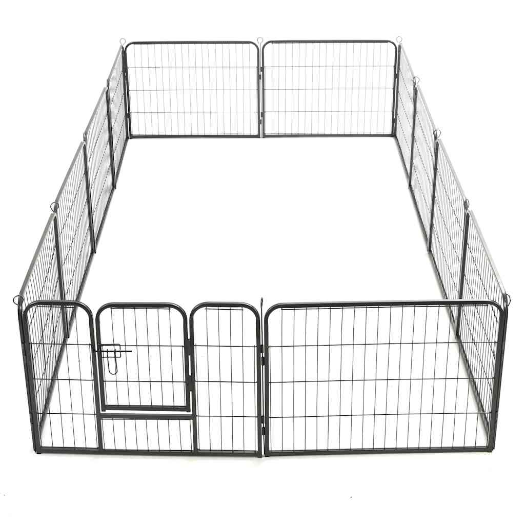 Corral para perros 12 paneles de acero 80x60 cm negro
