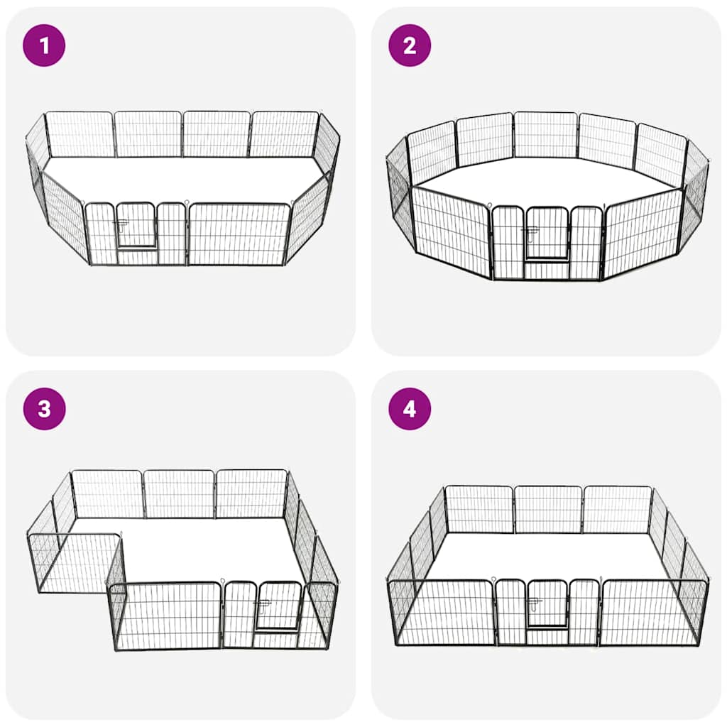 Corral para perros 12 paneles de acero 80x60 cm negro