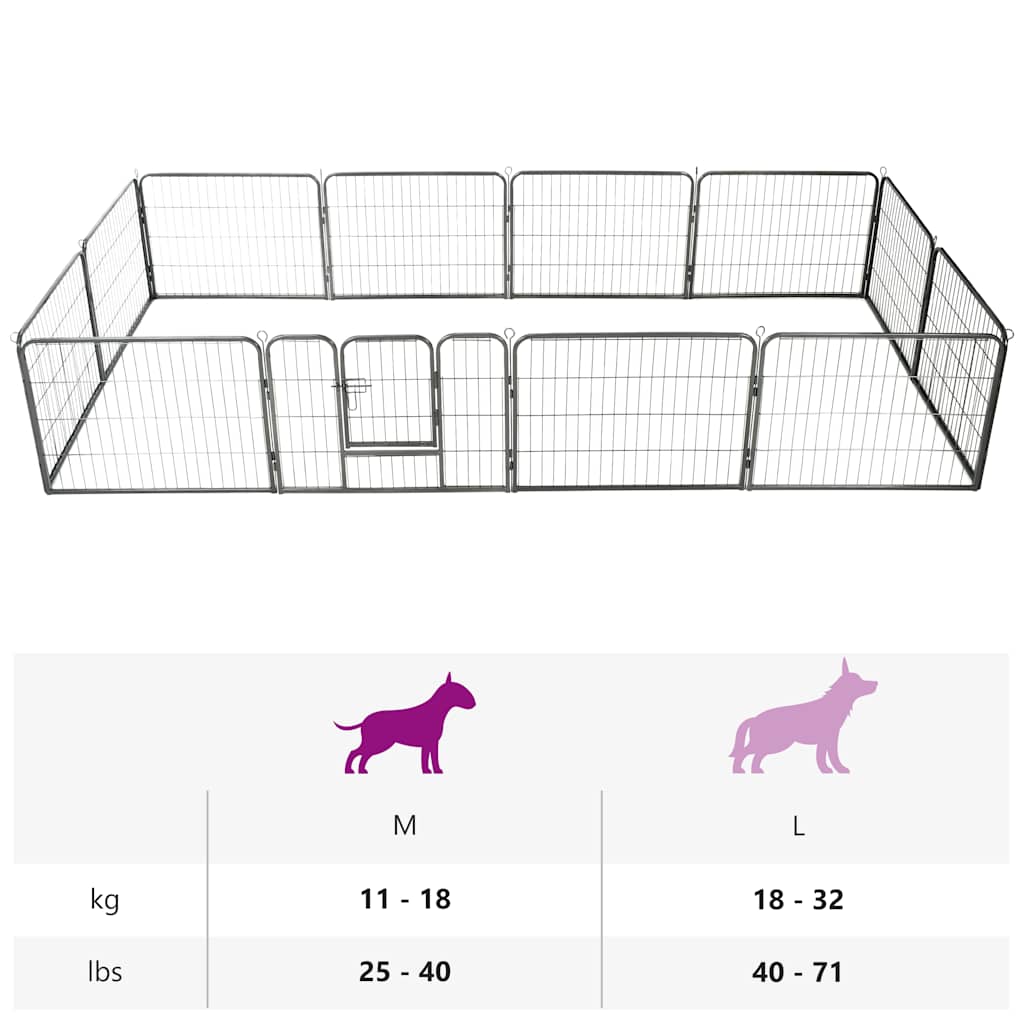 Corral para perros 12 paneles de acero 80x60 cm negro