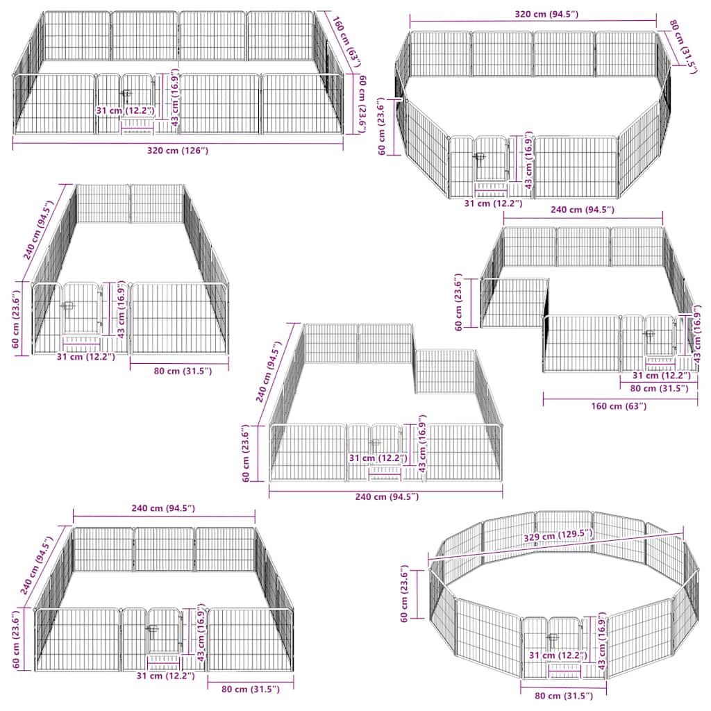 Corral para perros 12 paneles de acero 80x60 cm negro