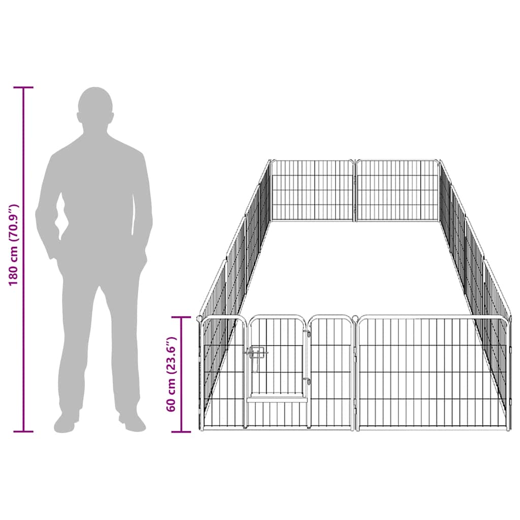 Corral para perros 12 paneles de acero 80x60 cm negro