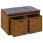 Banco com 2 cestos de erva marinha 71x40x42 cm castanho