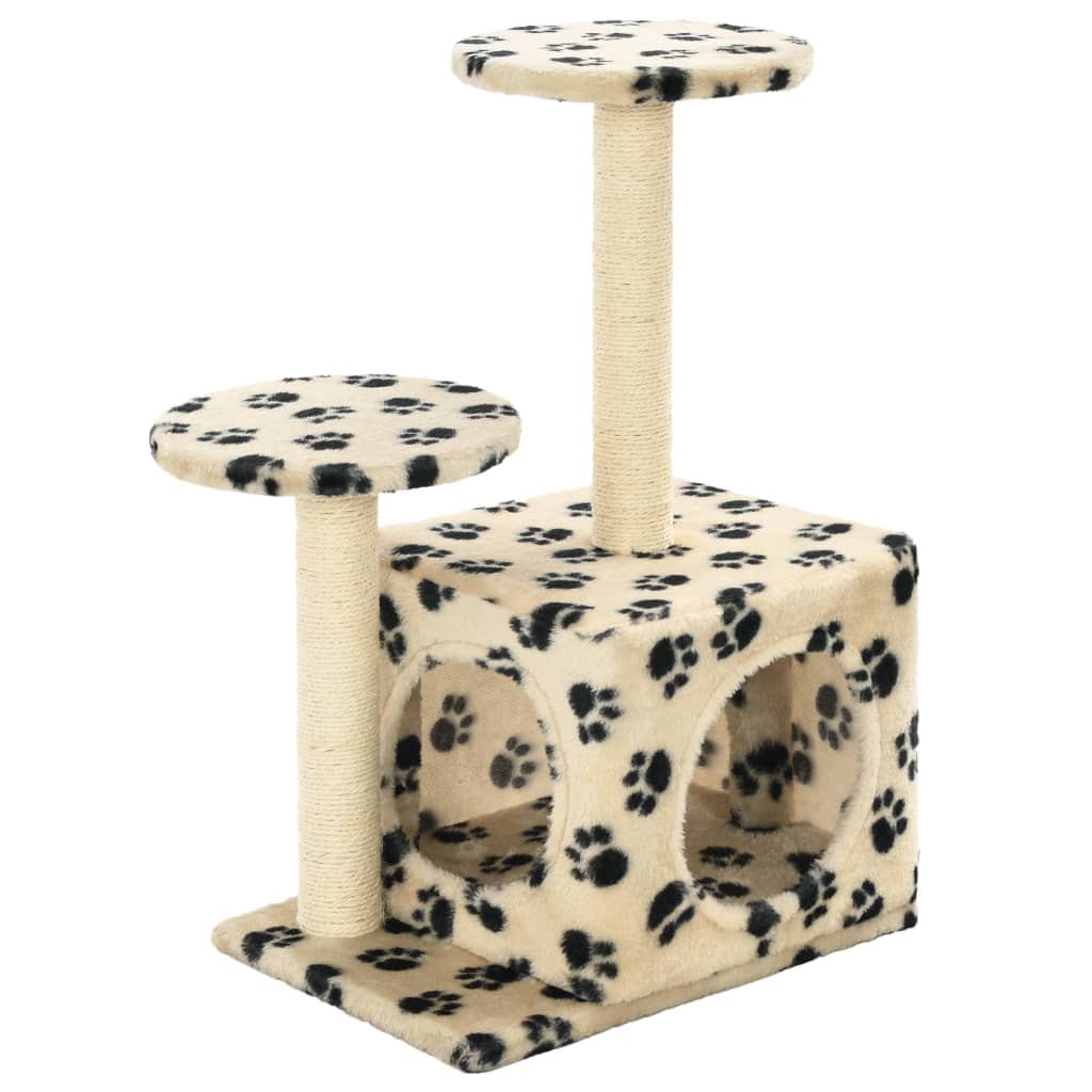 Rascador para gatos con poste de sisal huellas beige 60 cm