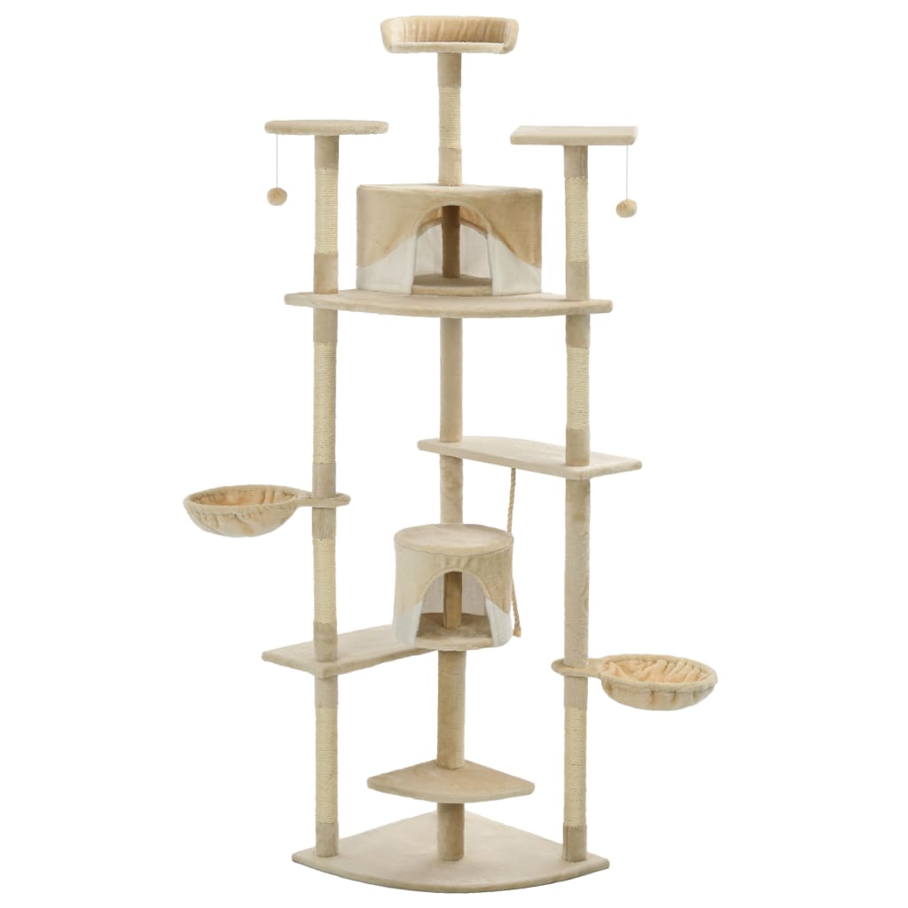 Rascador para gatos con poste de sisal 203 cm beige y blanco