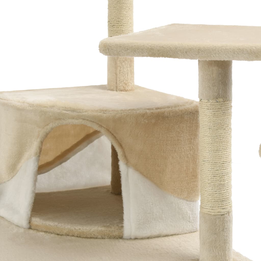 Rascador para gatos con poste de sisal 203 cm beige y blanco