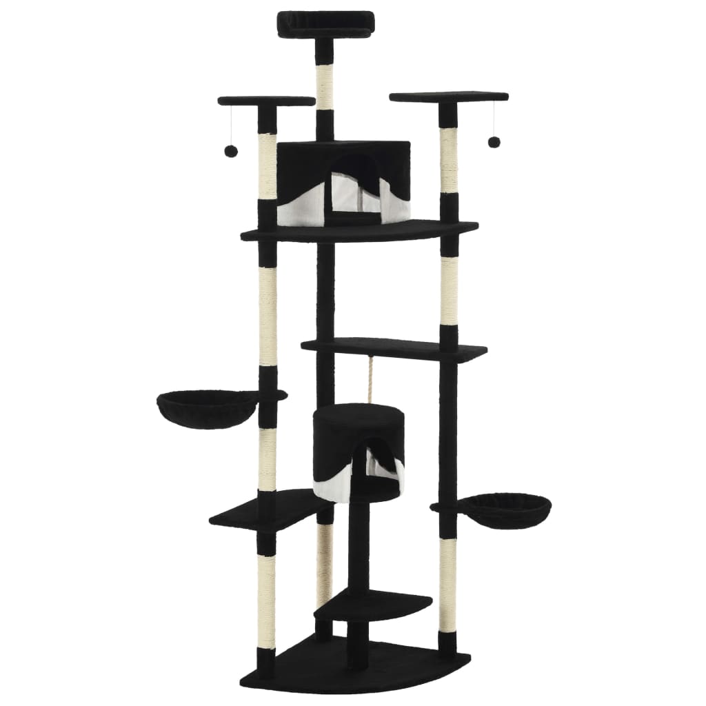 Rascador para gatos con poste de sisal negro y blanco 203 cm