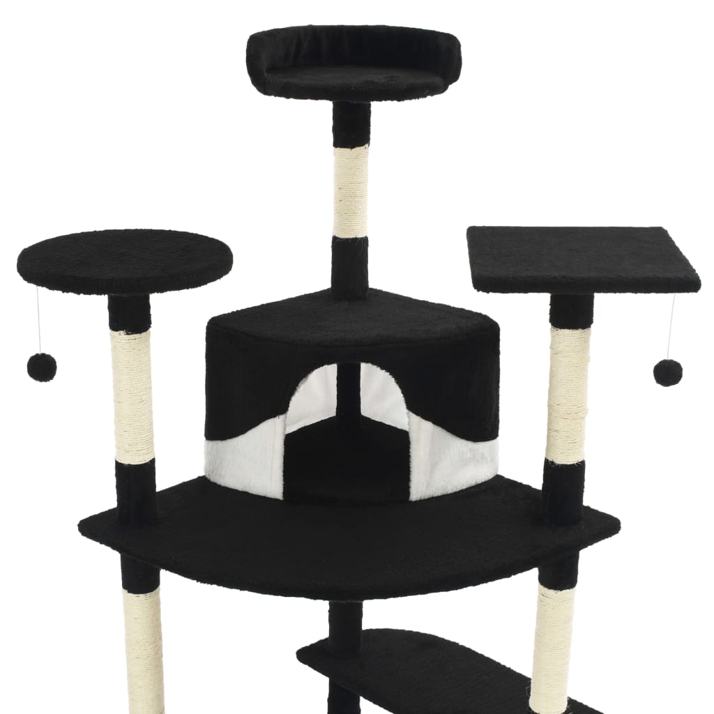 Rascador para gatos con poste de sisal negro y blanco 203 cm