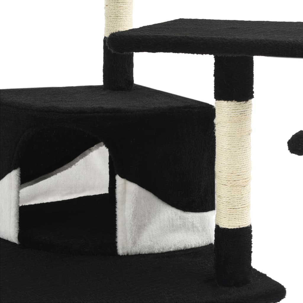 Rascador para gatos con poste de sisal negro y blanco 203 cm