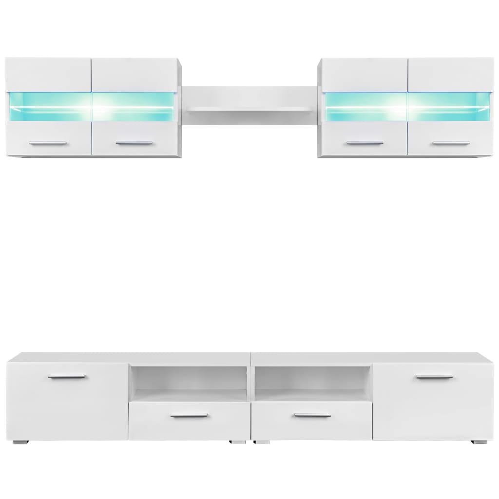 Mueble de salón de TV con luces LED blanco brillante 5 piezas
