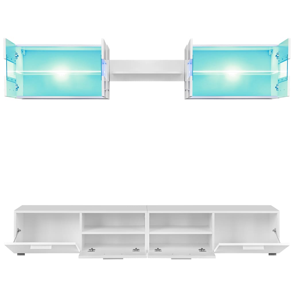 Mueble de salón de TV con luces LED blanco brillante 5 piezas