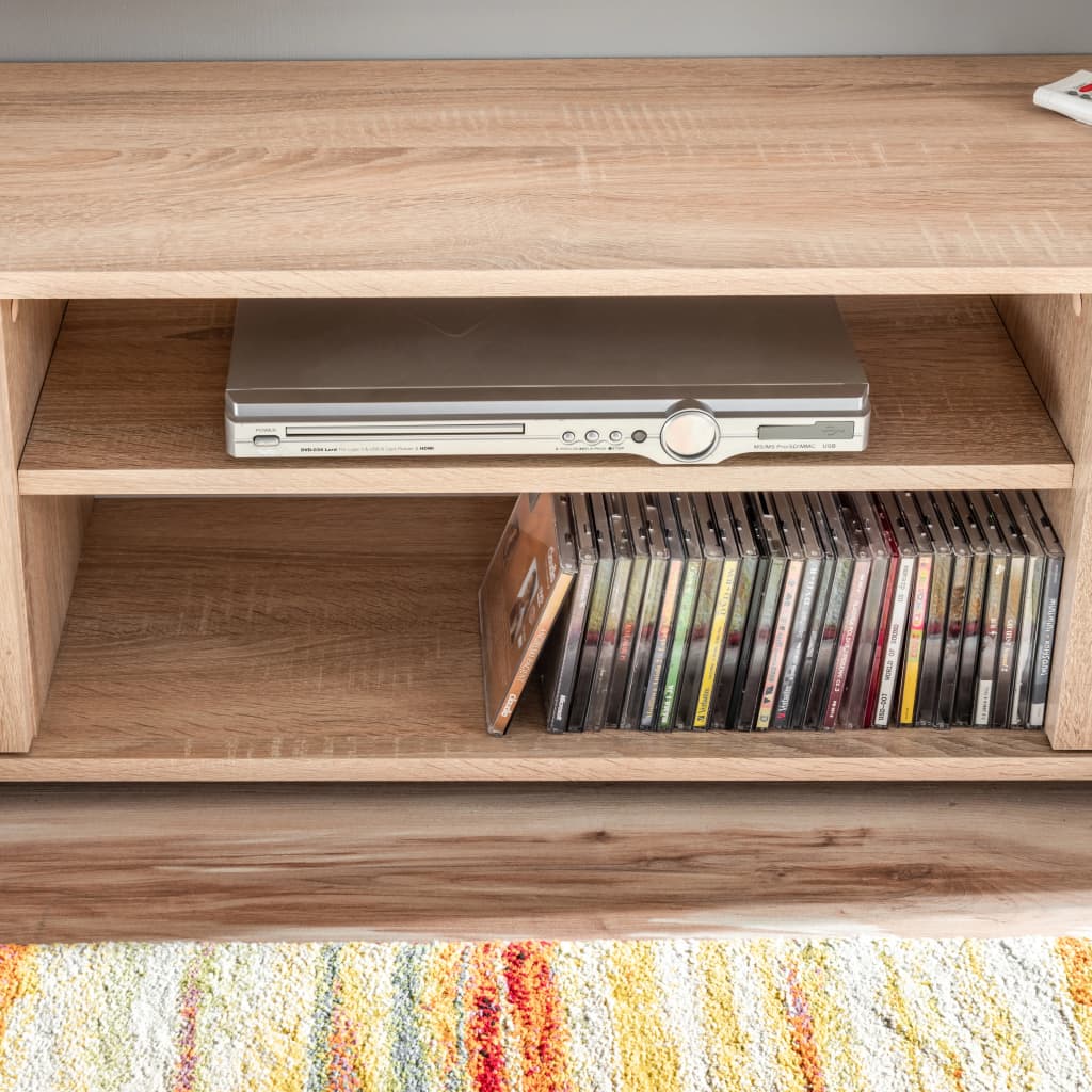 Mueble de salón de pared para TV con luces LED roble Sonoma