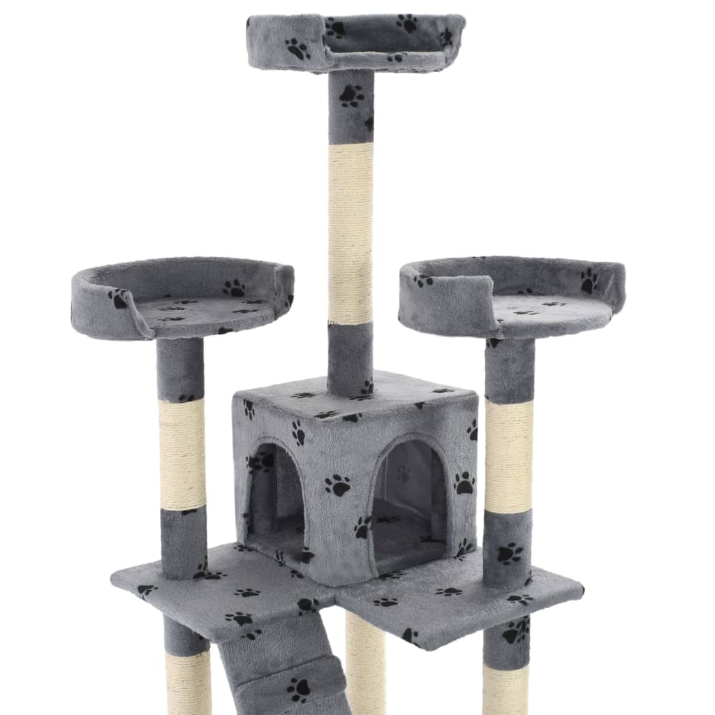 Rascador para gatos poste rascador de sisal 170 cm huellas gris