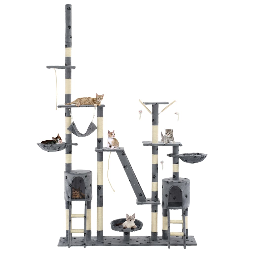 Rascador para gatos con poste de sisal 230-250 cm huellas gris