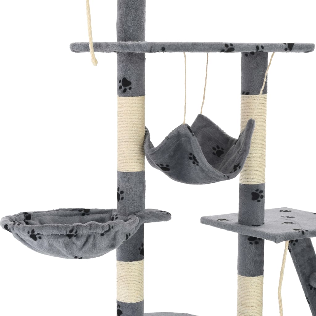 Rascador para gatos con poste de sisal 230-250 cm huellas gris