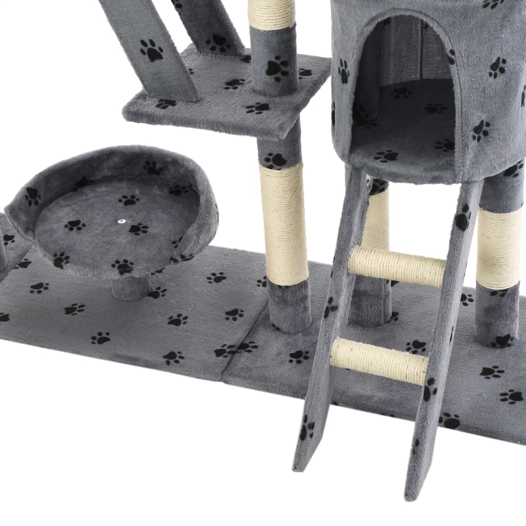 Rascador para gatos con poste de sisal 230-250 cm huellas gris