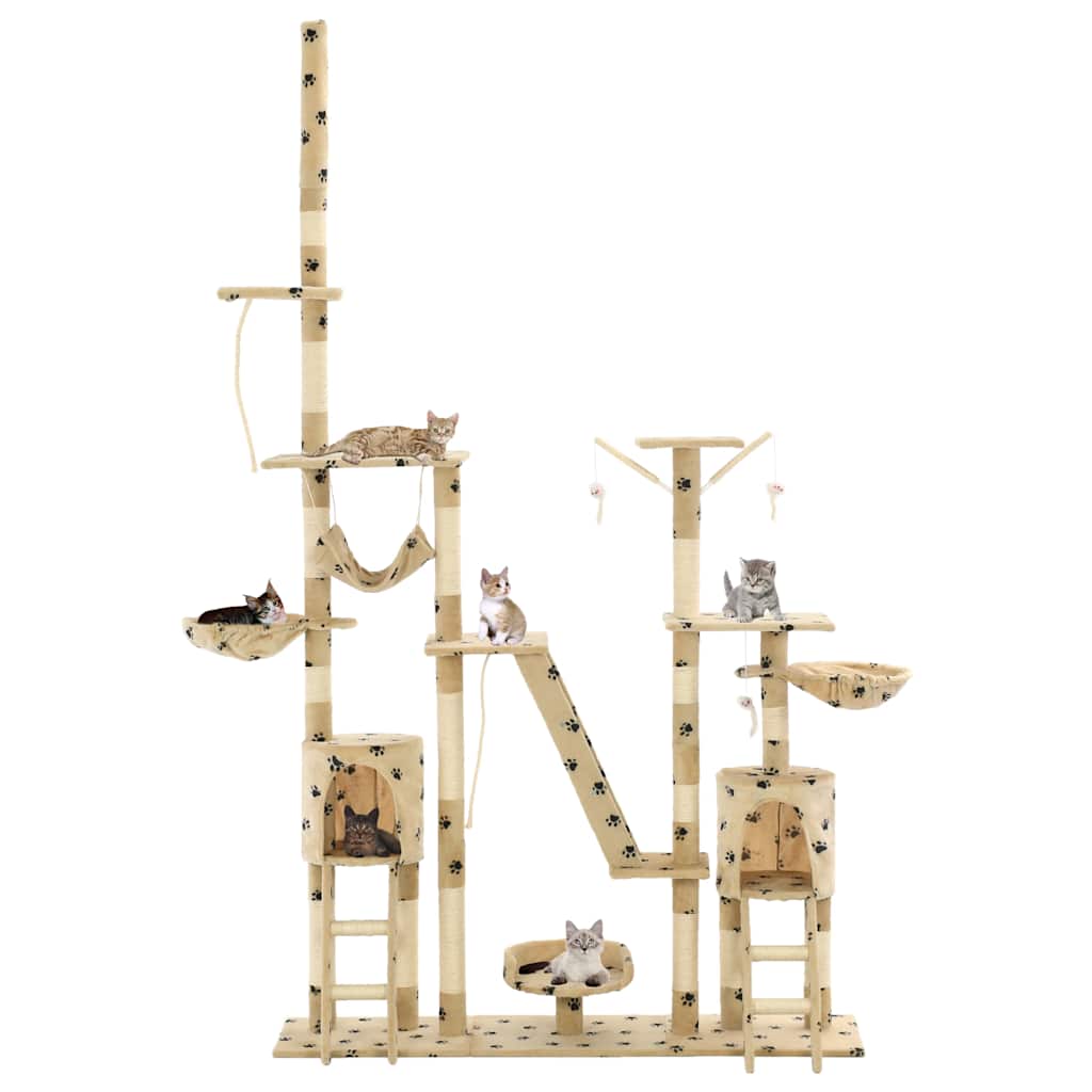 Rascador para gatos con poste de sisal 230-250 cm huellas beige