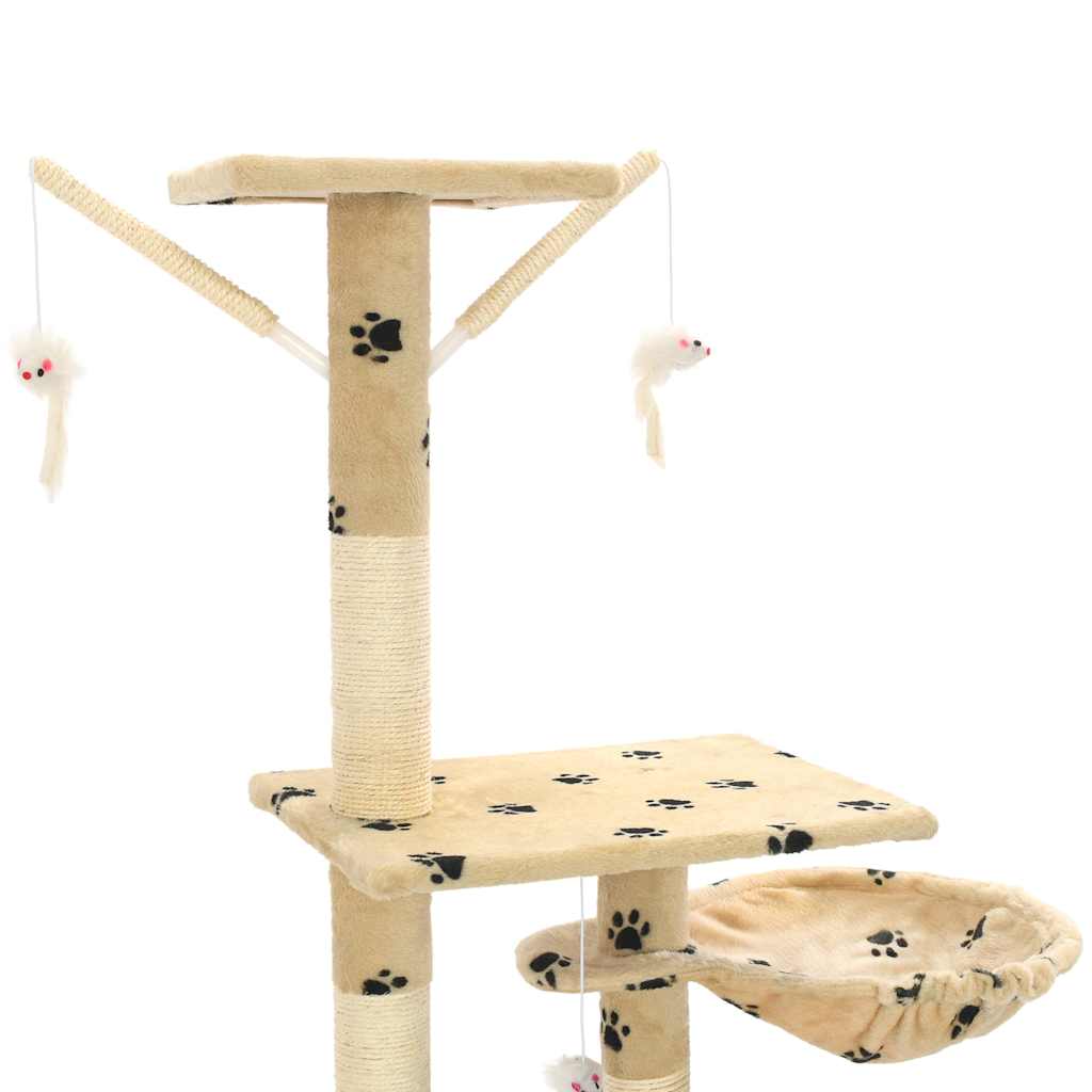 Rascador para gatos con poste de sisal 230-250 cm huellas beige