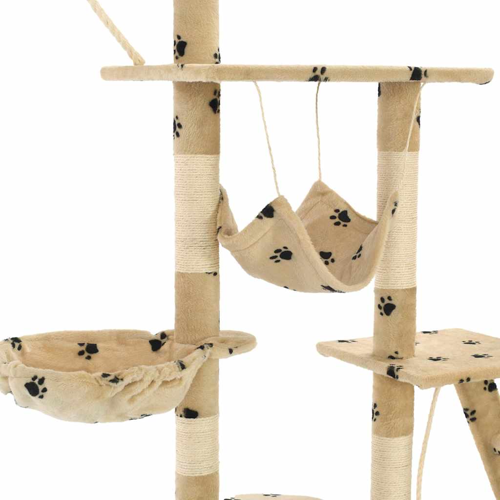 Rascador para gatos con poste de sisal 230-250 cm huellas beige
