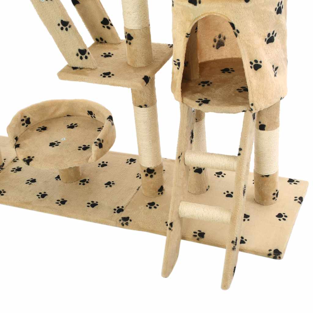 Rascador para gatos con poste de sisal 230-250 cm huellas beige