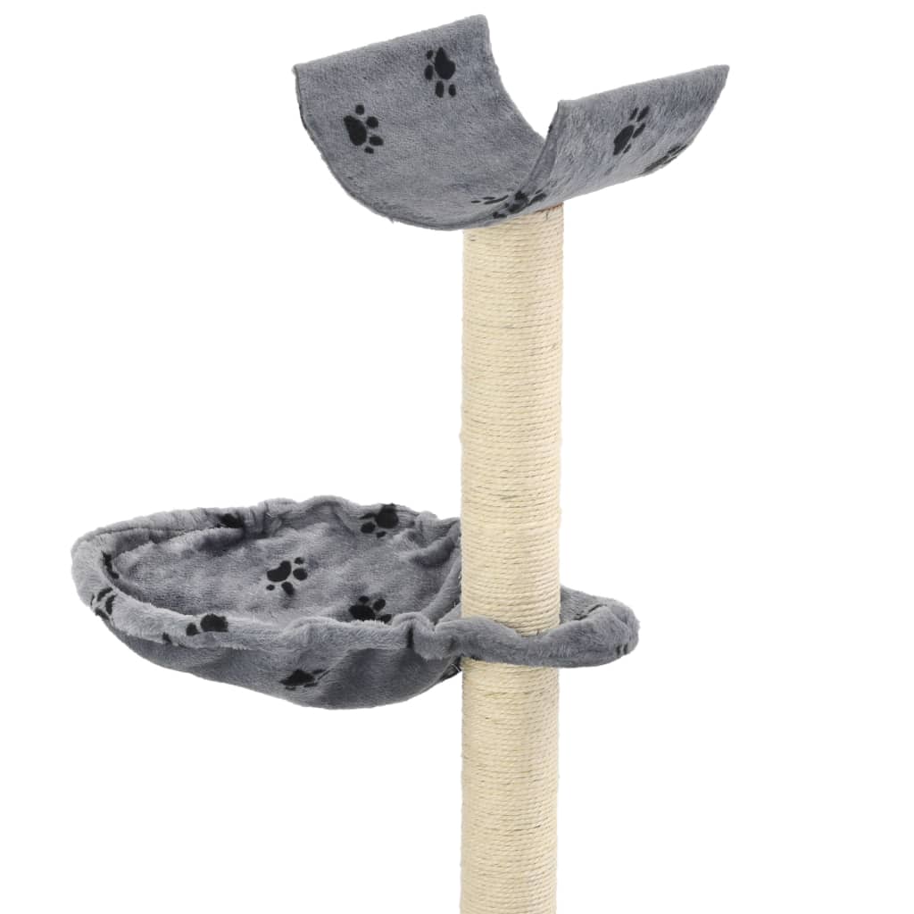 Rascador para gatos con poste de sisal 105 cm huellas gris