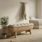 Banco de almacenamiento madera maciza y tela 103x51x44 cm