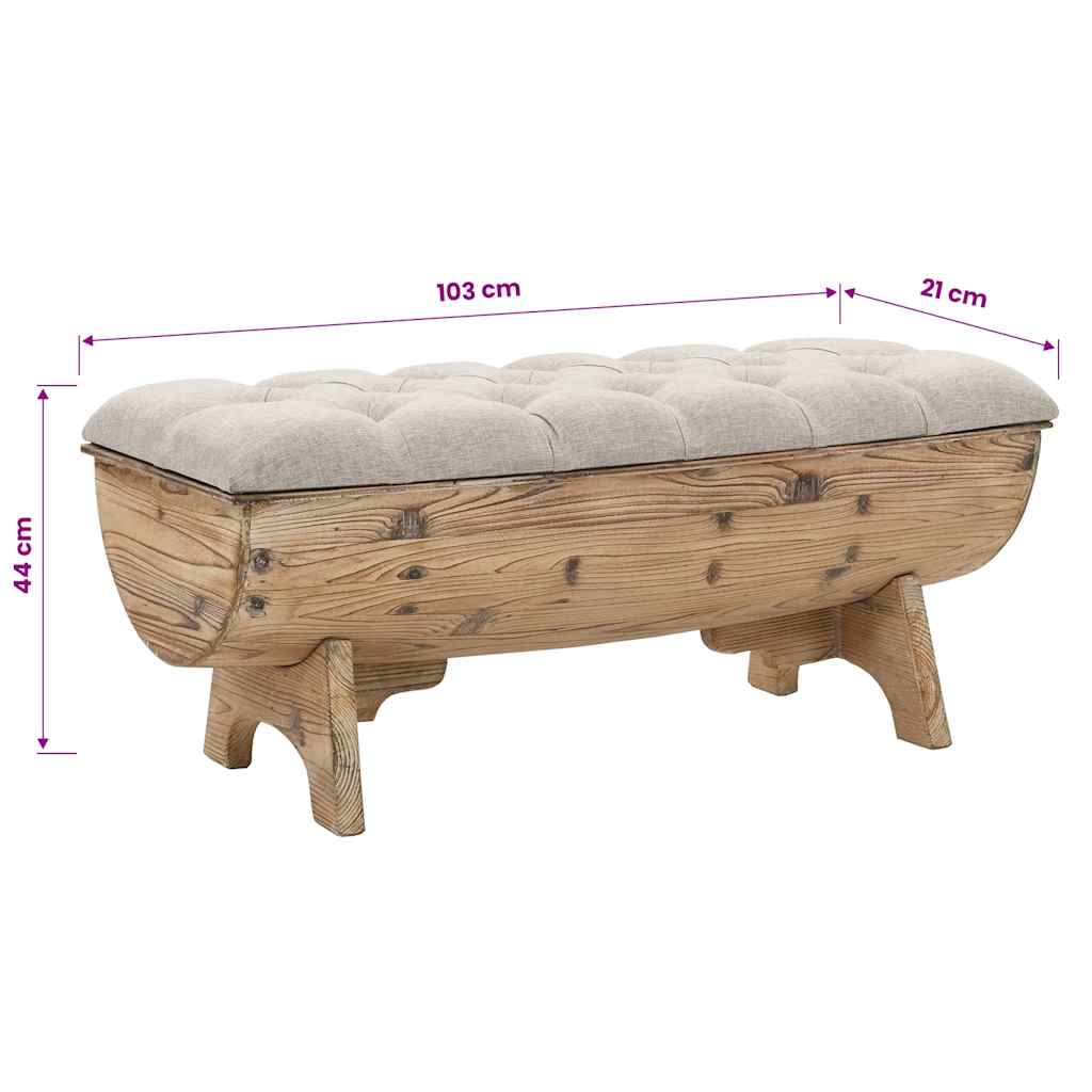 Banco de almacenamiento madera maciza y tela 103x51x44 cm
