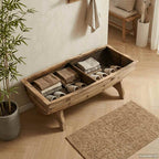 Banco de almacenamiento madera maciza y tela 103x51x44 cm