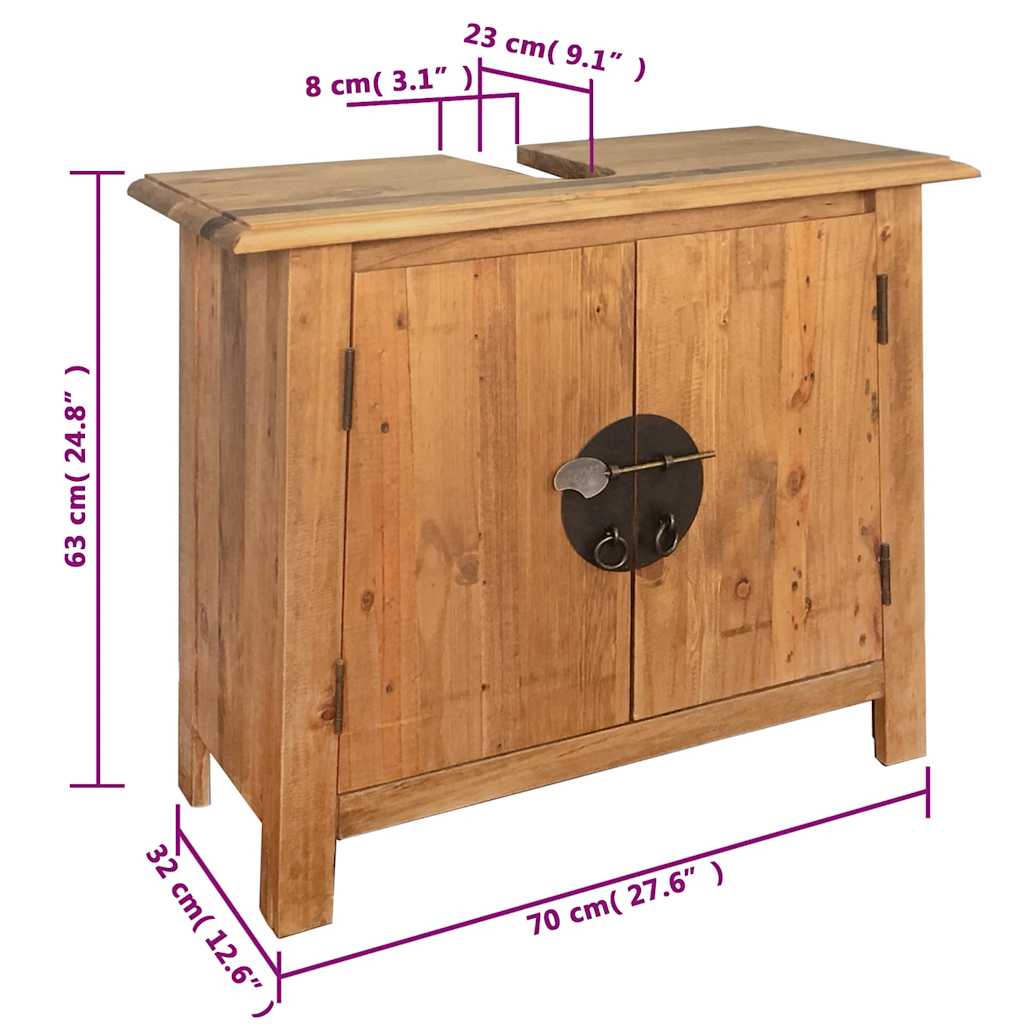 Mueble de lavabo madera maciza de pino 70x32x63 cm