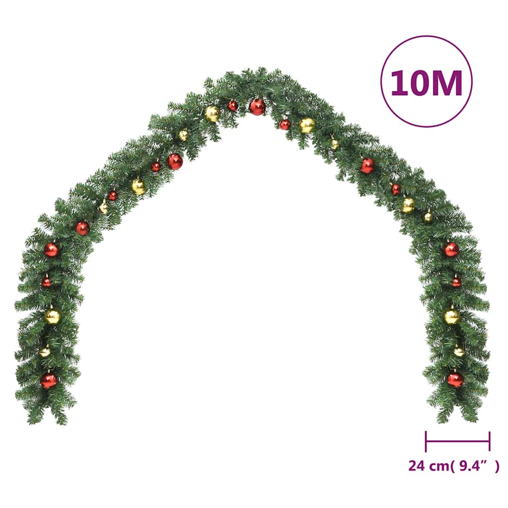 Guirnalda de Navidad decorada con bolas y luces LED 10 m