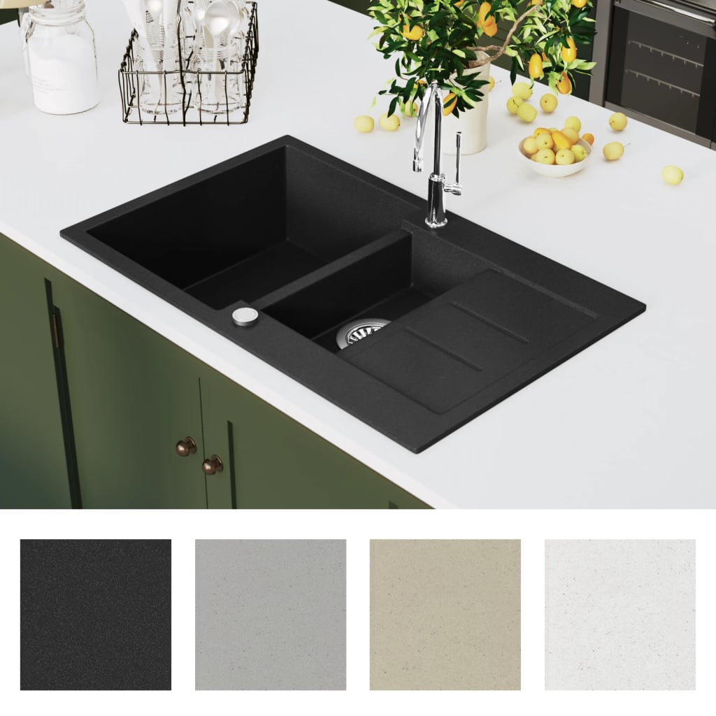 Fregadero de cocina con 2 senos granito negro