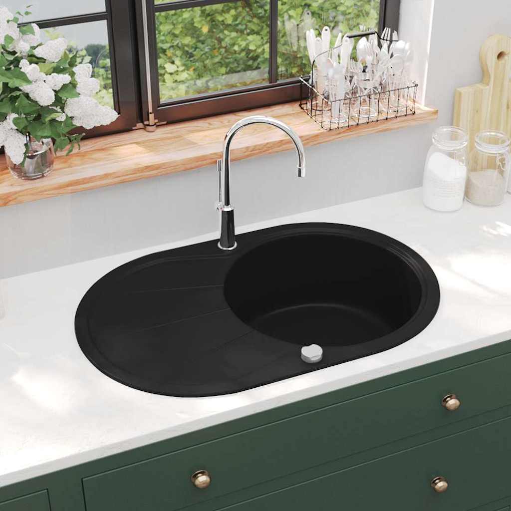 Fregadero de cocina con 2 senos granito negro