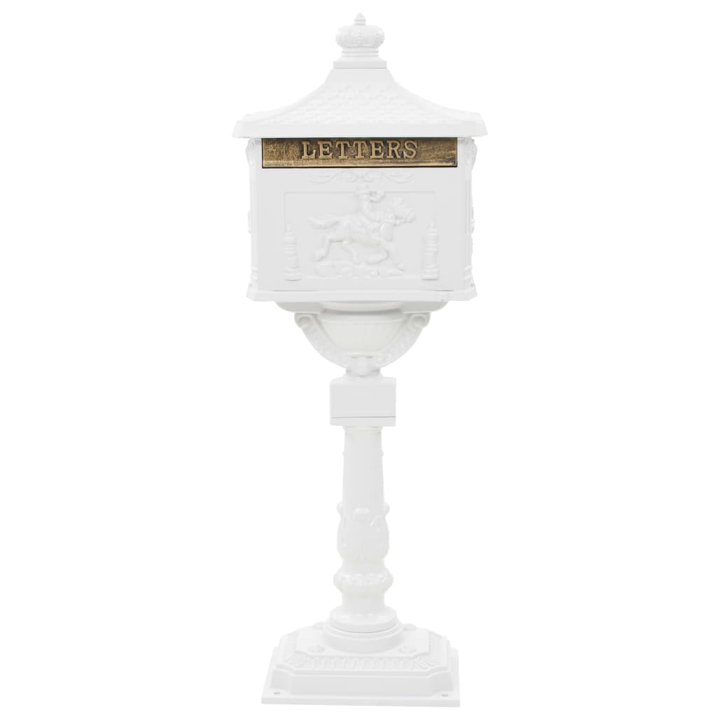 Buzón de pedestal de aluminio estilo vintage inoxidable blanco