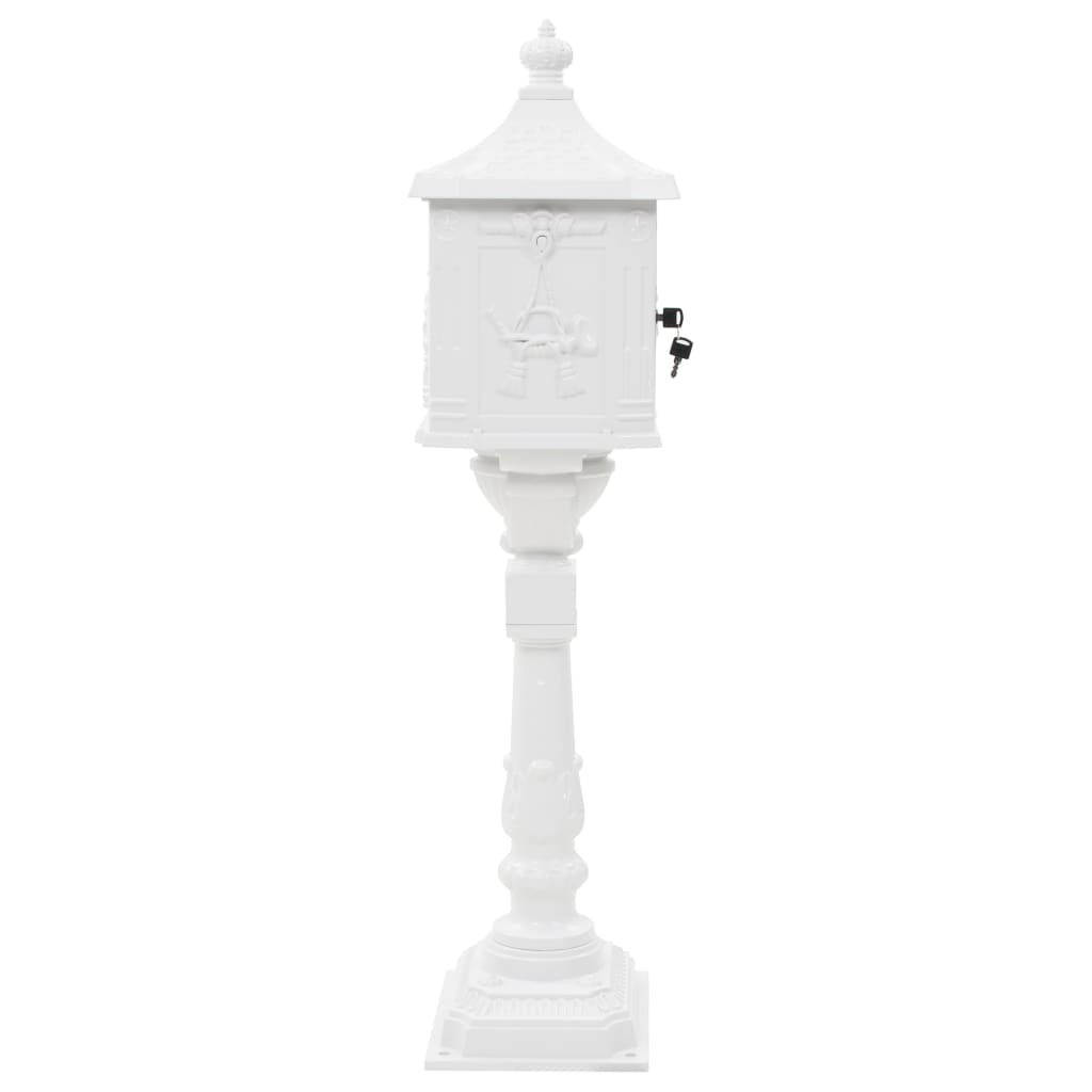 Buzón de pedestal de aluminio estilo vintage inoxidable blanco