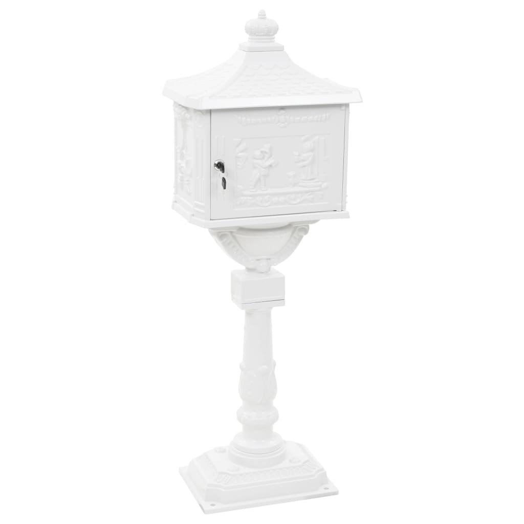 Buzón de pedestal de aluminio estilo vintage inoxidable blanco
