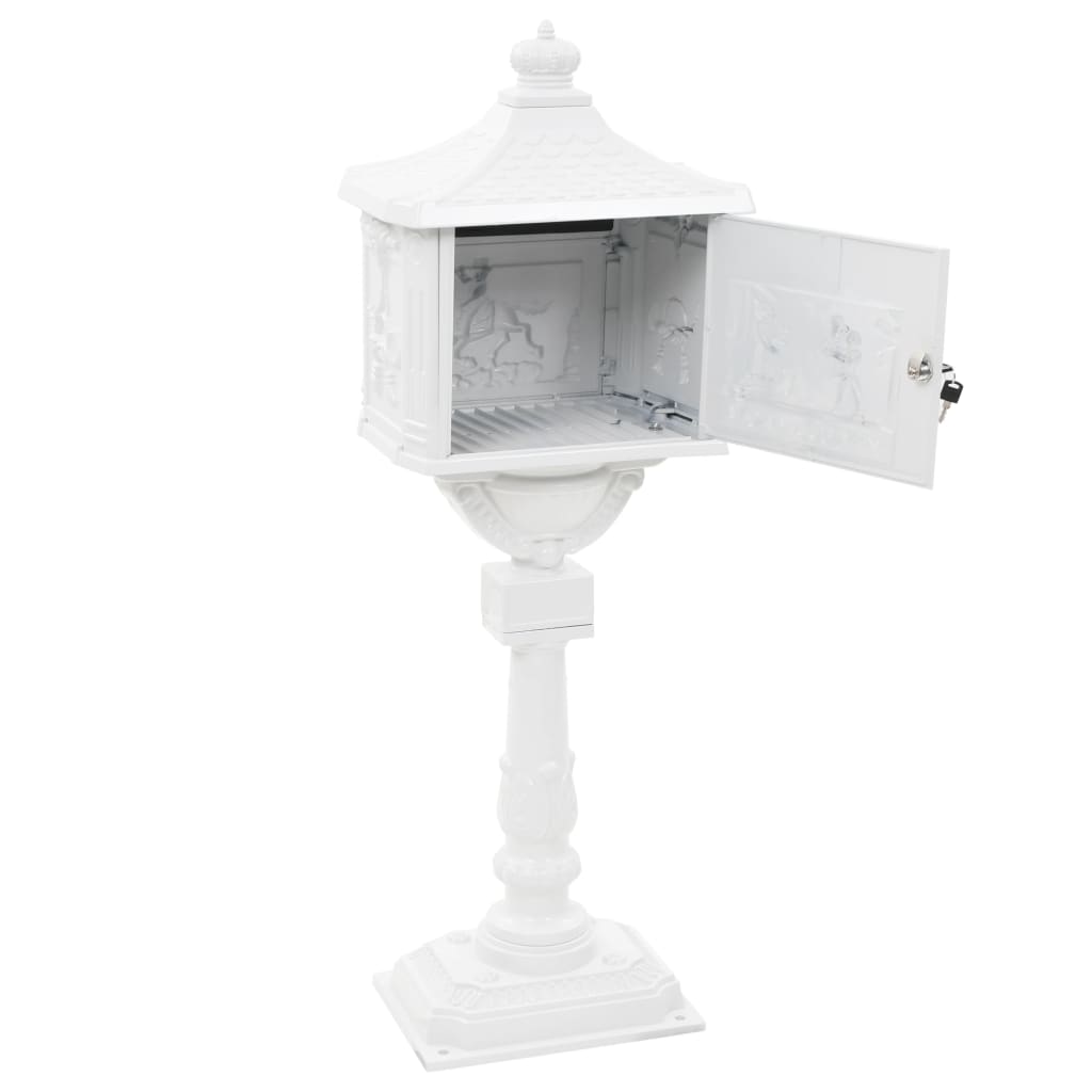 Buzón de pedestal de aluminio estilo vintage inoxidable blanco