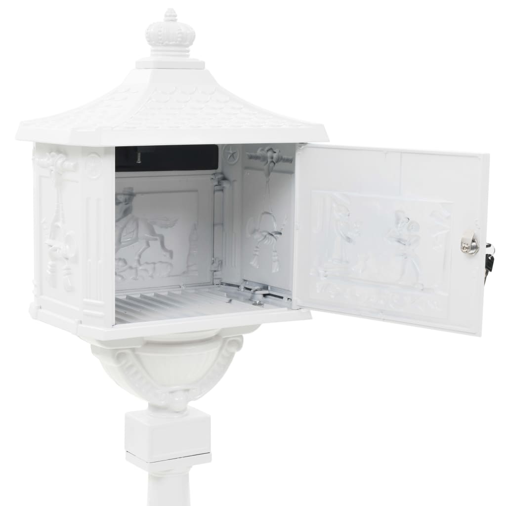 Buzón de pedestal de aluminio estilo vintage inoxidable blanco