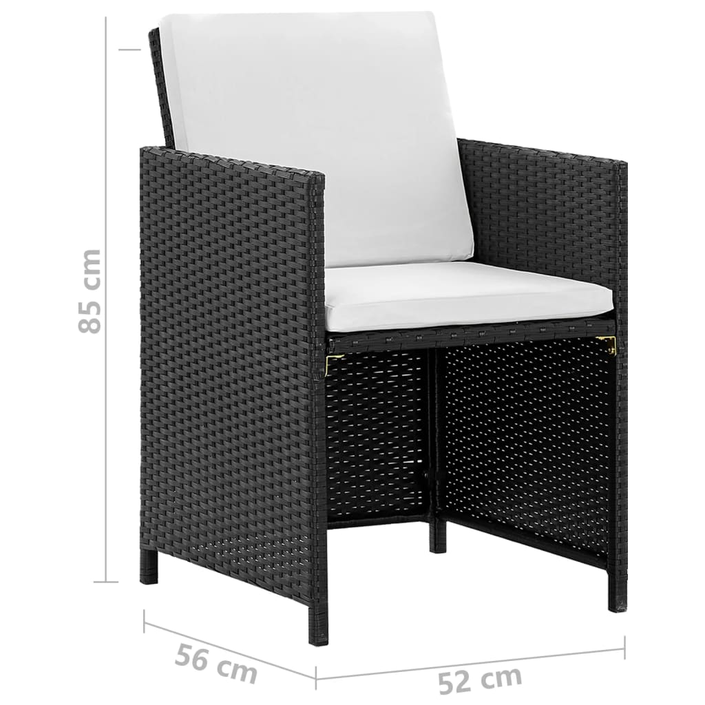 Set comedor de jardín 5 piezas y cojines ratán sintético negro