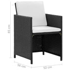 Set comedor de jardín 5 piezas y cojines ratán sintético negro